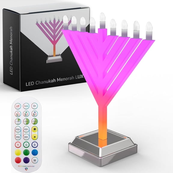 Super Lux 12" Electric LED Menorah Flowing & Static Color Light Modes, Dynamic Branch Effects, Plug-in Hanukkah Menorah for Window or Tabletop Display