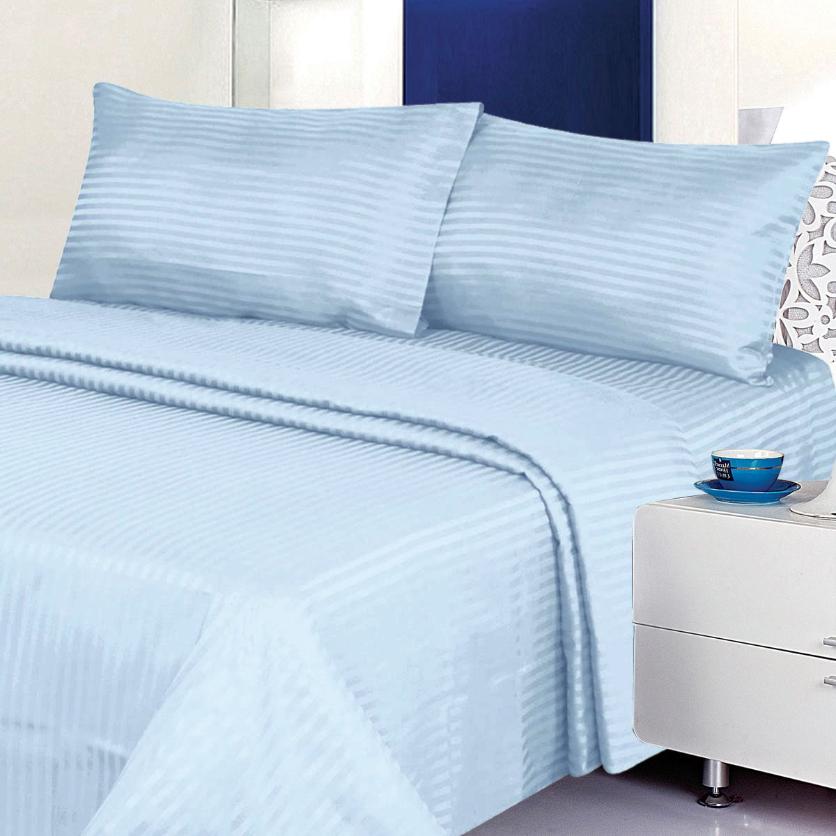 Super Lux Club - 1800 Series 100% Cotton Sateen Bed Sheet Dobby Stripe ...