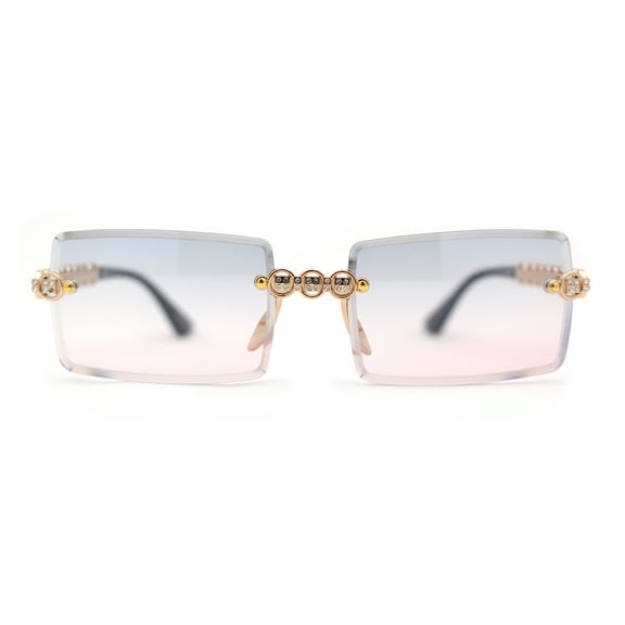 Super Luxury Rich Rhinestone Chain Frame Rimless Gangster Sunglasses Gold Black Pink