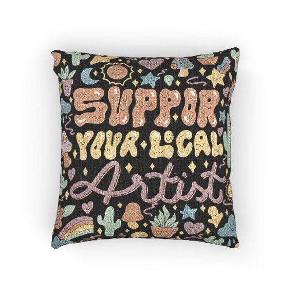 Super Magical Artist Doodles in Black, Pink, Green and Orange Woven Pillow, Cotton-Polyester Shell
