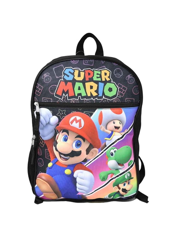 Super Mario 16" Backpack with 1 Front Pocket, black, BPB6RSPSMB
