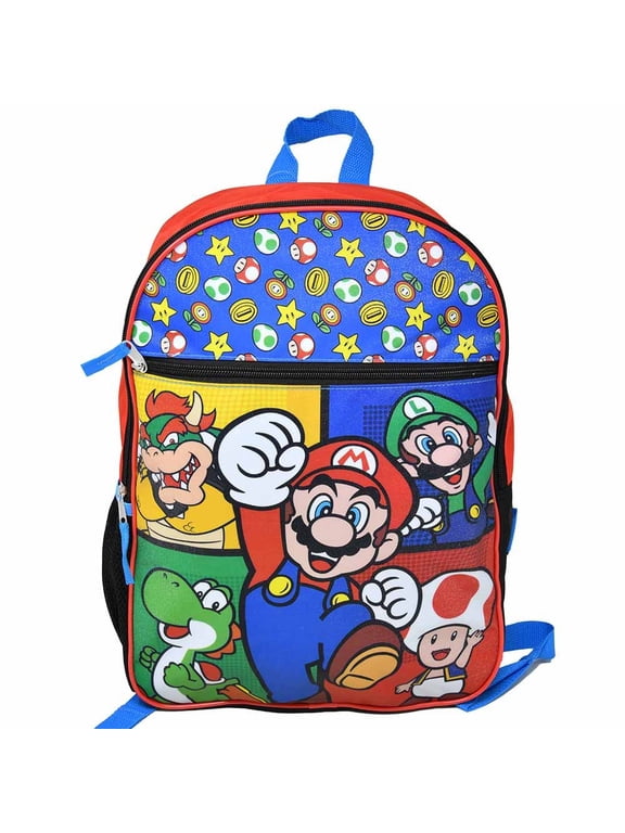 Super Mario 16" Kids Backpack Colorful Cartoon School Bag with Front Pocket & Side Mesh, Lightweight Travel Backpack for Boys & Girls