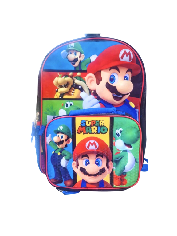 Super Mario 16" Backpack with Detachable Insulated Lunch Box