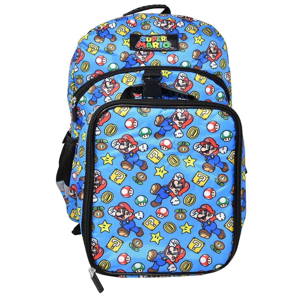 Super Mario 16" Backpack with Lunch Bag ,allover, boys