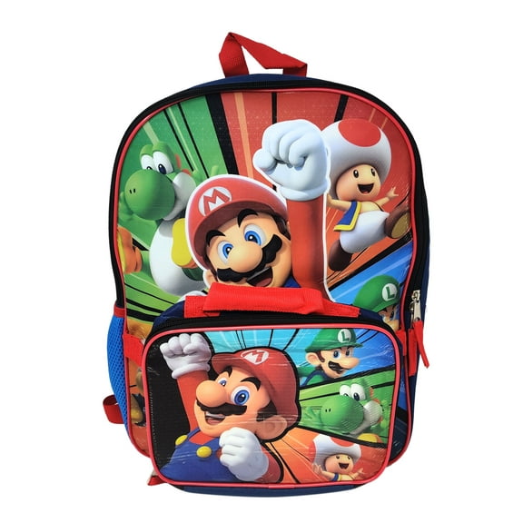 Super Mario Unisex Navy Blue Backpack 16" & Detachable Insulated Lunch Bag