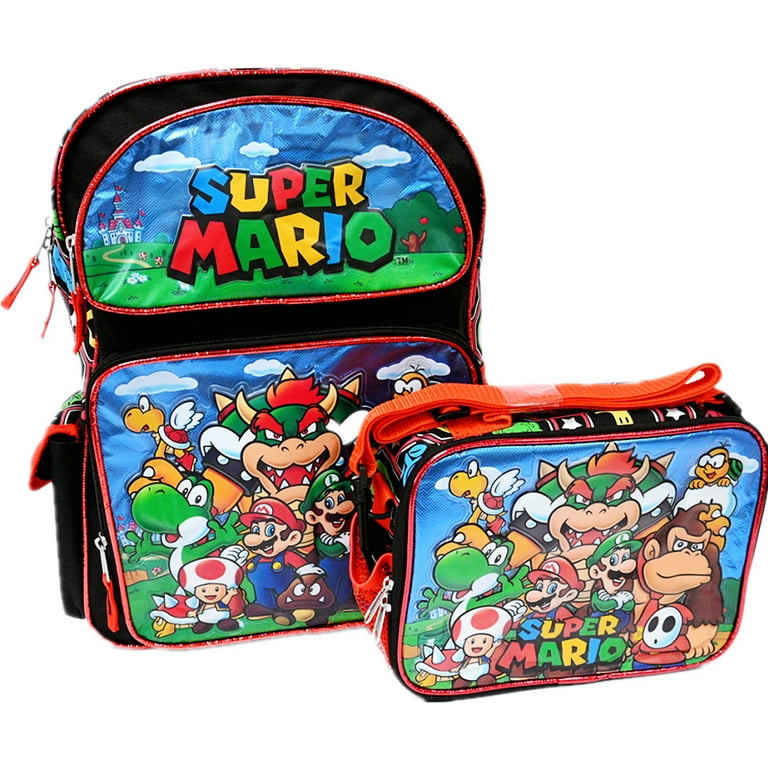 2017 Super Mario 3D Brother Team 16 inch Large Backpack Kid Boys w/Lunch Bag, Boy's