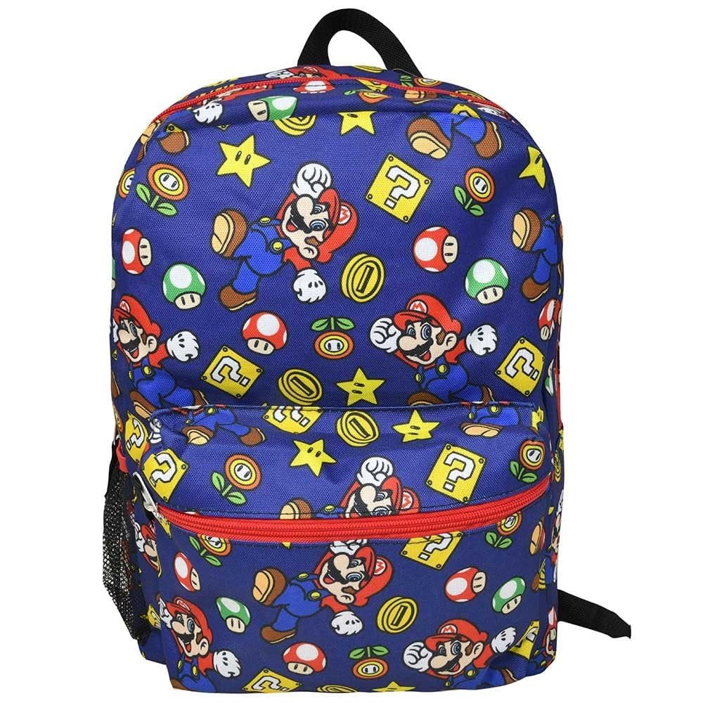 All Over Print 16" Navy Blue Unisex Super Mario Classic Backpack for School