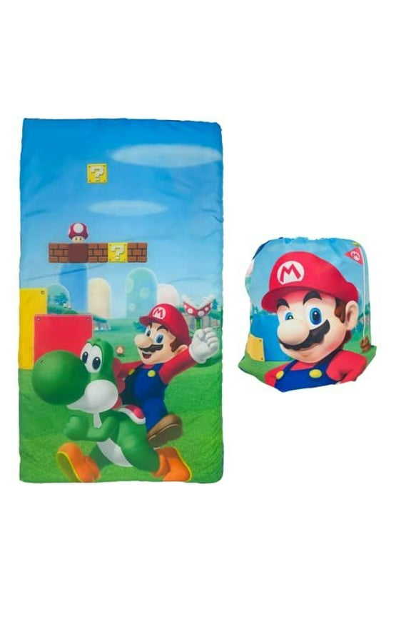 Super Mario 2 Piece Kids Sleeping/Slumber Bag & Sling Bag Set, 46"L X 26"W