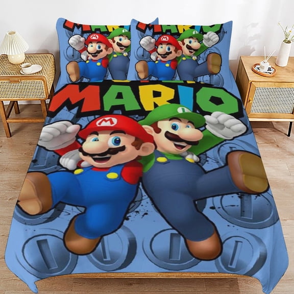 Super Mario 3 Pcs Bed Sheets Set Breathable Duvet Cover with 2 Pillow Sham Soft All Seasons Bedding Set 86"x70"