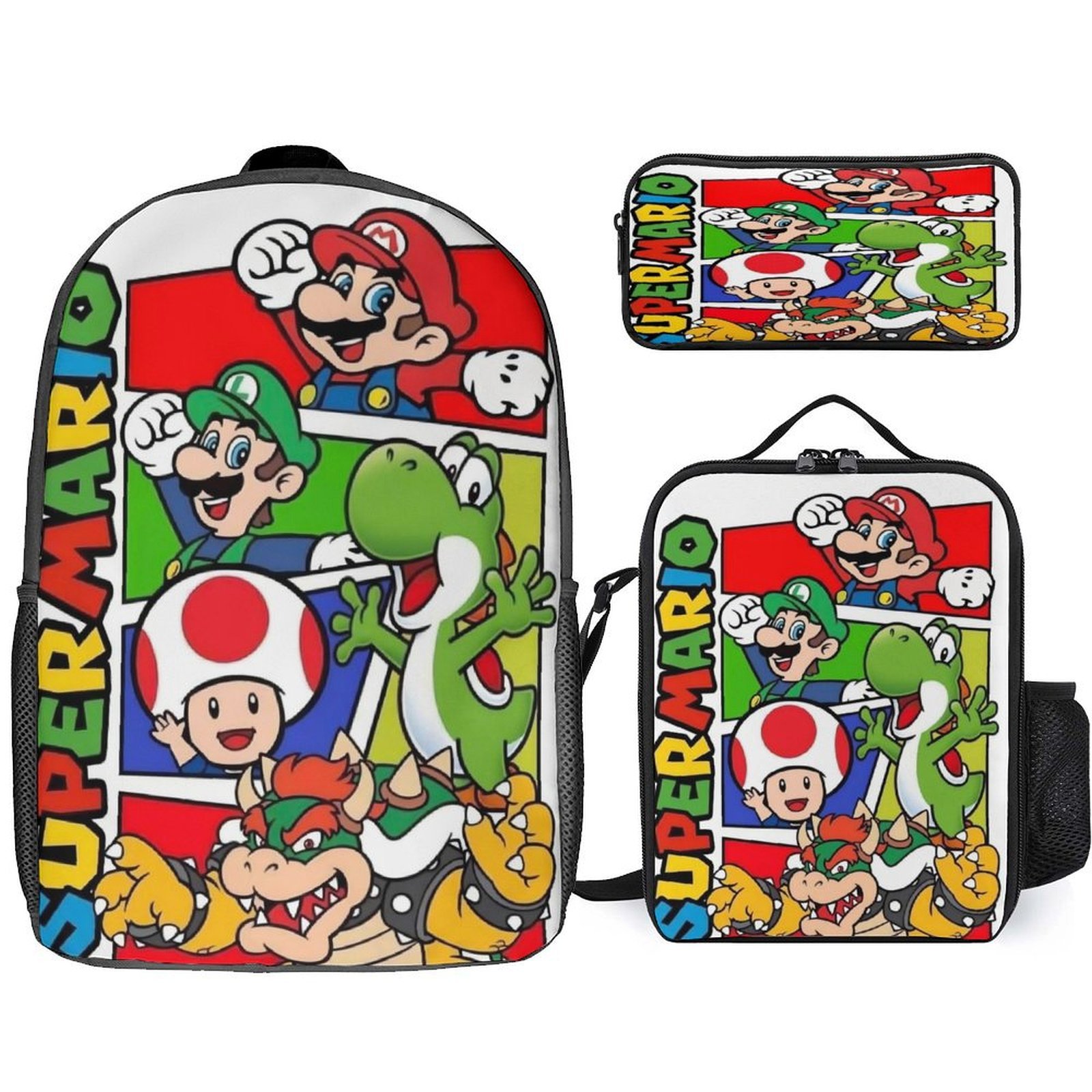 Super Mario 3-piece backpack set 17inch backpack with lunch box and ...