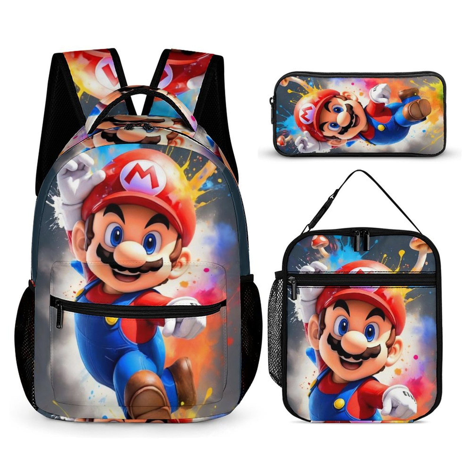 Super Mario 3-piece backpack set including lunch box lunch bag and ...