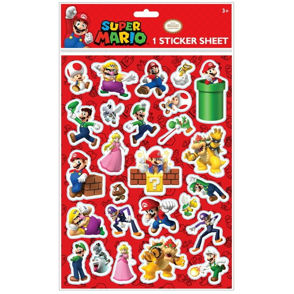 Nintendo Super Mario Bros. Sticker Sheet, Includes 26 Stickers