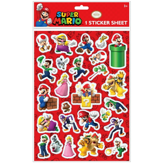 Nintendo Super Mario Bros. Sticker Sheet, Includes 26 Stickers