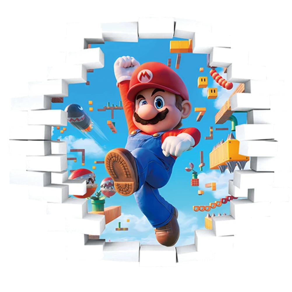 Super Mario 3D Wall Decals,Anime Cartoon Self-Adhesive Stickers Background Wall Decoration for Kids Room.