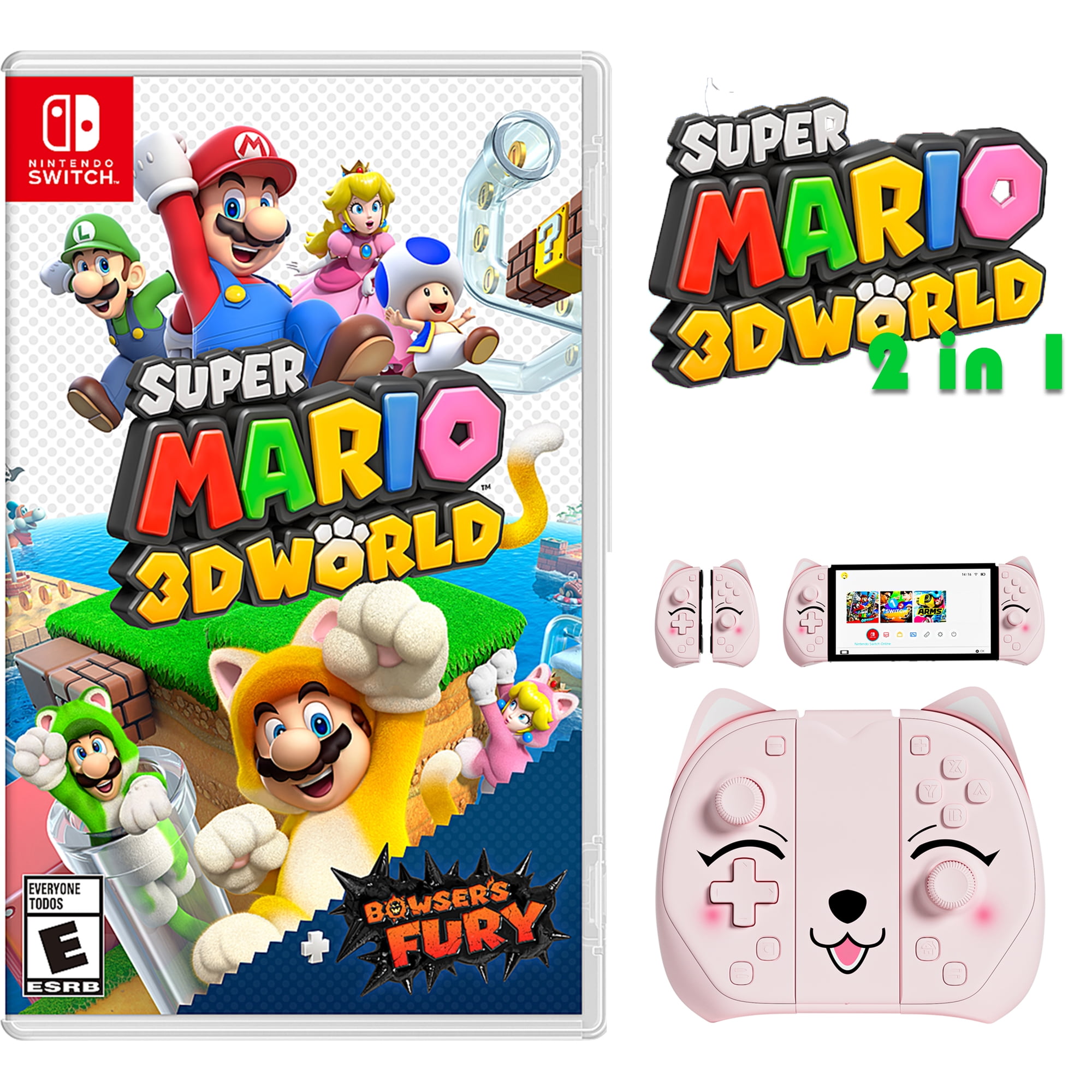 Super Mario 3D World + Bowser's Fury Game Disc and Switch Joypad for  Nintendo Switch Controller Pink, L/R Gaming Wireless Controller for  Nintendo Switch/ Switch OLED /Switch Lite Replacement 