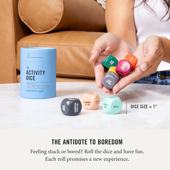 Two Tumbleweeds Mood-Boosting Activity Dice - 9 Wooden Dice for Self-Care & Connection - A Mindful Wellness Tool to Beat Doom-Scrolling - 54 Screen-Free Activities for Calm, Joy & Creativity