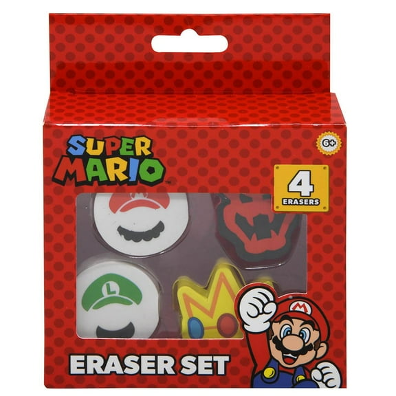 Super Mario 4pk Shaped Erasers in Box