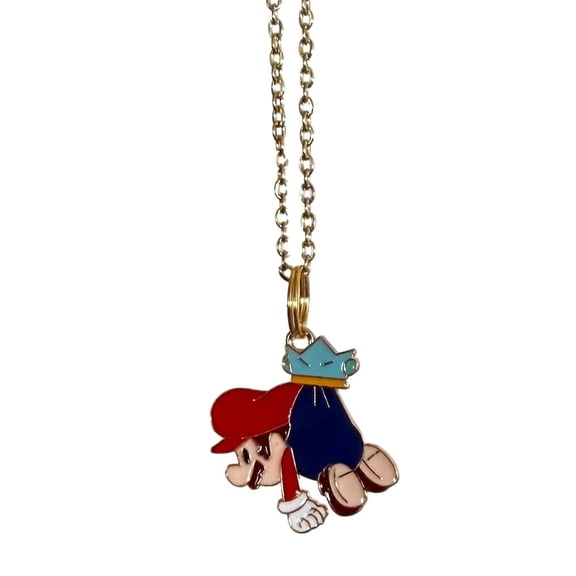 Super Mario Action Uh Oh Enamel Metal Pendant Necklace