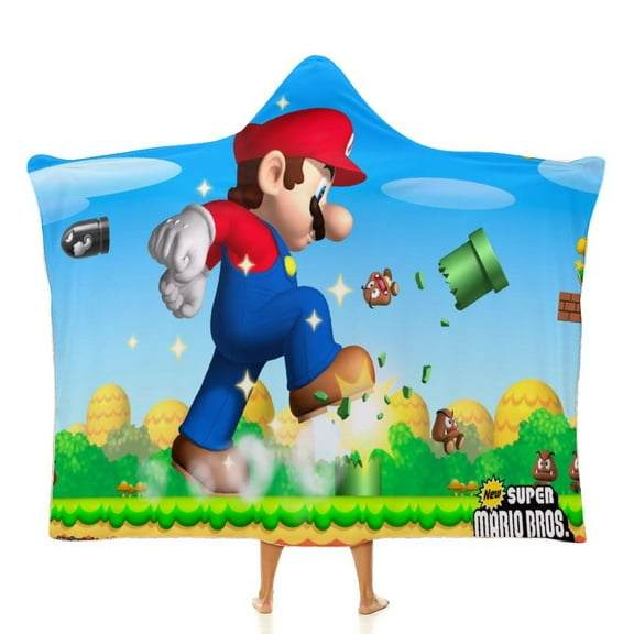 Super Mario Animated Soft Wearable Blanket Hoodie Hooded Blanket Warm Decor Gift For Kids Adult For Sofa Bed Office