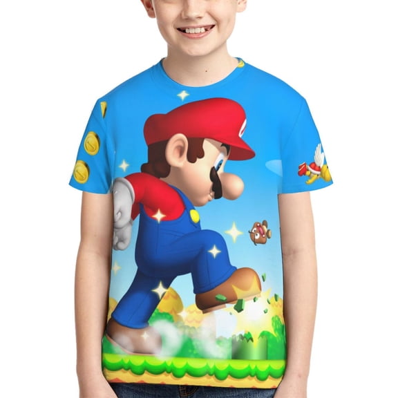 Super Mario Animated Teen T Shirts Unisex Crewneck Short Sleeve T-Shirt Tees Top For Boys Girls Youth Kids Large
