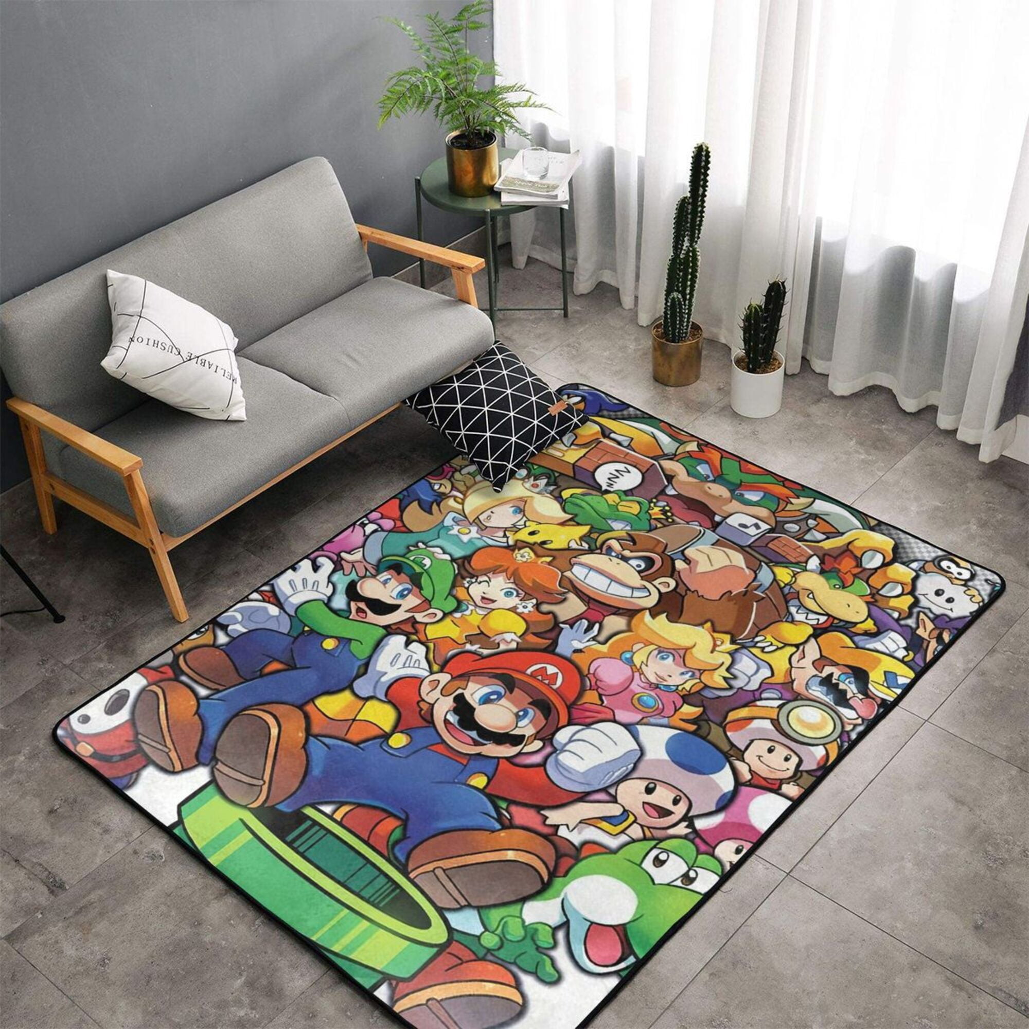 Super Mario Area Rug Living Room Carpet Bedroom 5x3 feet Rug Flannel Children Crawling Non-Slip Floor Mat for Kids Playroom Garden Entry Home Decor 60x39 Inch