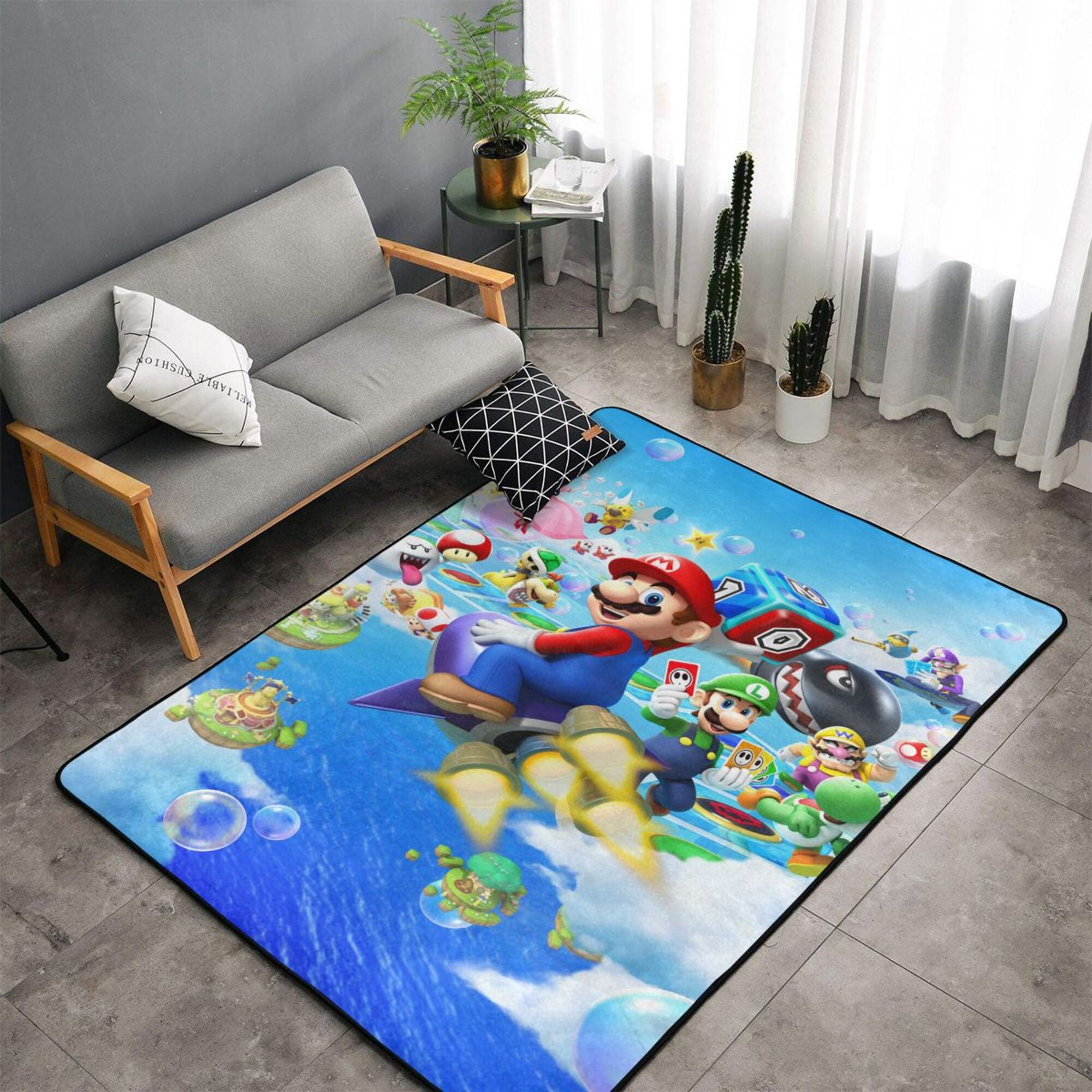 Super Mario Area Rug Living Room Carpet Bedroom 5x3 feet Rug Flannel Children Crawling Non-Slip Floor Mat for Kids Playroom Garden Entry Home Decor 60x39 Inch