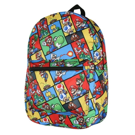 Super Mario Backpack Multi Character Video Game School Laptop Travel Backpack 17"