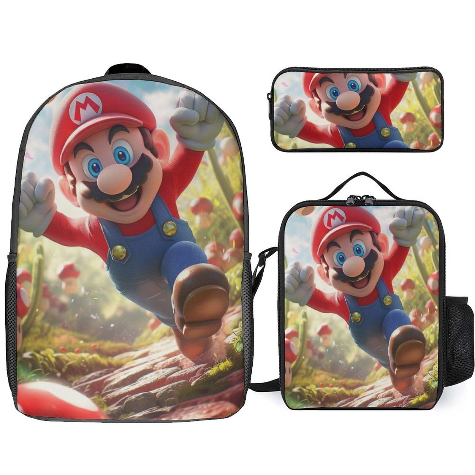 Super Mario Backpack Set with Lunch Bag and Pencil Case, 17 Inch Large ...
