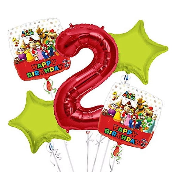 Super Mario Balloon Bouquet 2nd Birthday 5 pcs - Party Supplies