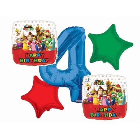 Super Mario Balloon Bouquet 4th Birthday 5 pcs - Party Supplies