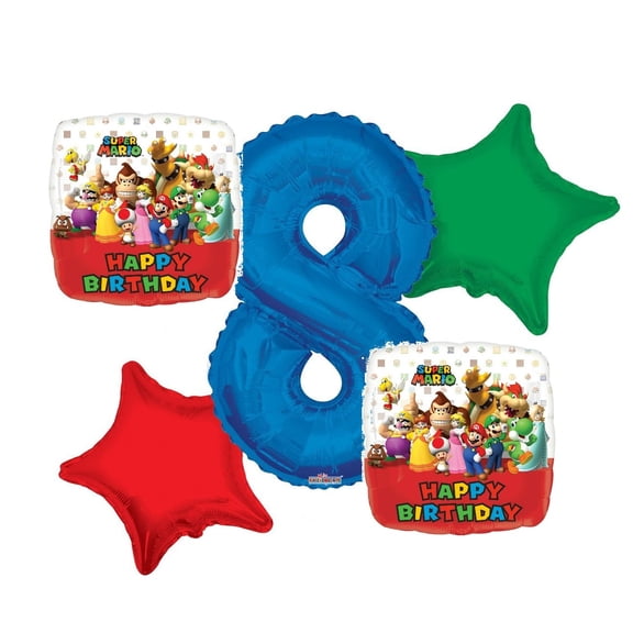Super Mario Balloon Bouquet 8th Birthday 5 pcs - Party Supplies