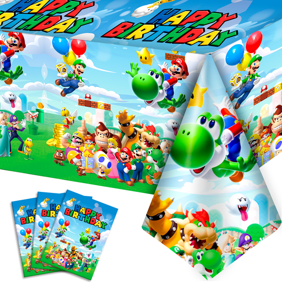 Mario Birthday Party Supplies - Mario Tablecloth, 3pcs Mario Bros Table Cover - 42.5" x 70.8", for Boys Kids Mario Brothers Birthday, Mario Theme Party Supplies