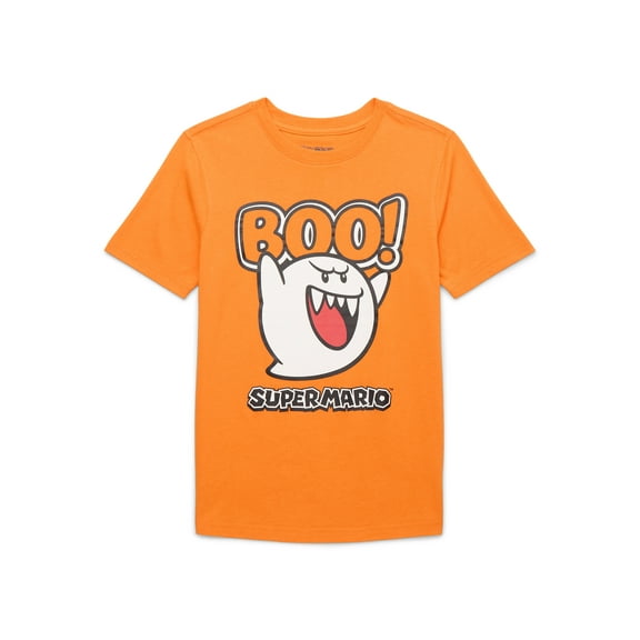Super Mario Boo Boys Short Sleeve Halloween Graphic T-Shirt, Sizes 4-18