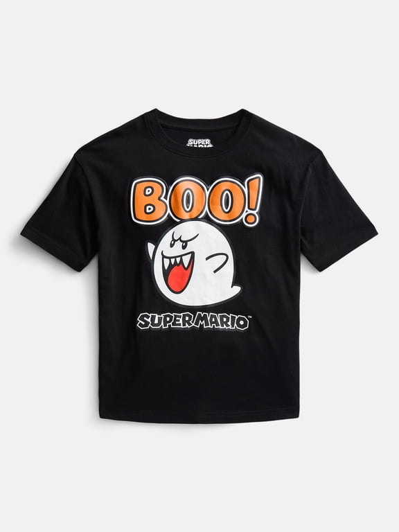 Super Mario Boo Ghost Little Boys and Big Boys Halloween Graphic Tee, Sizes 4-18