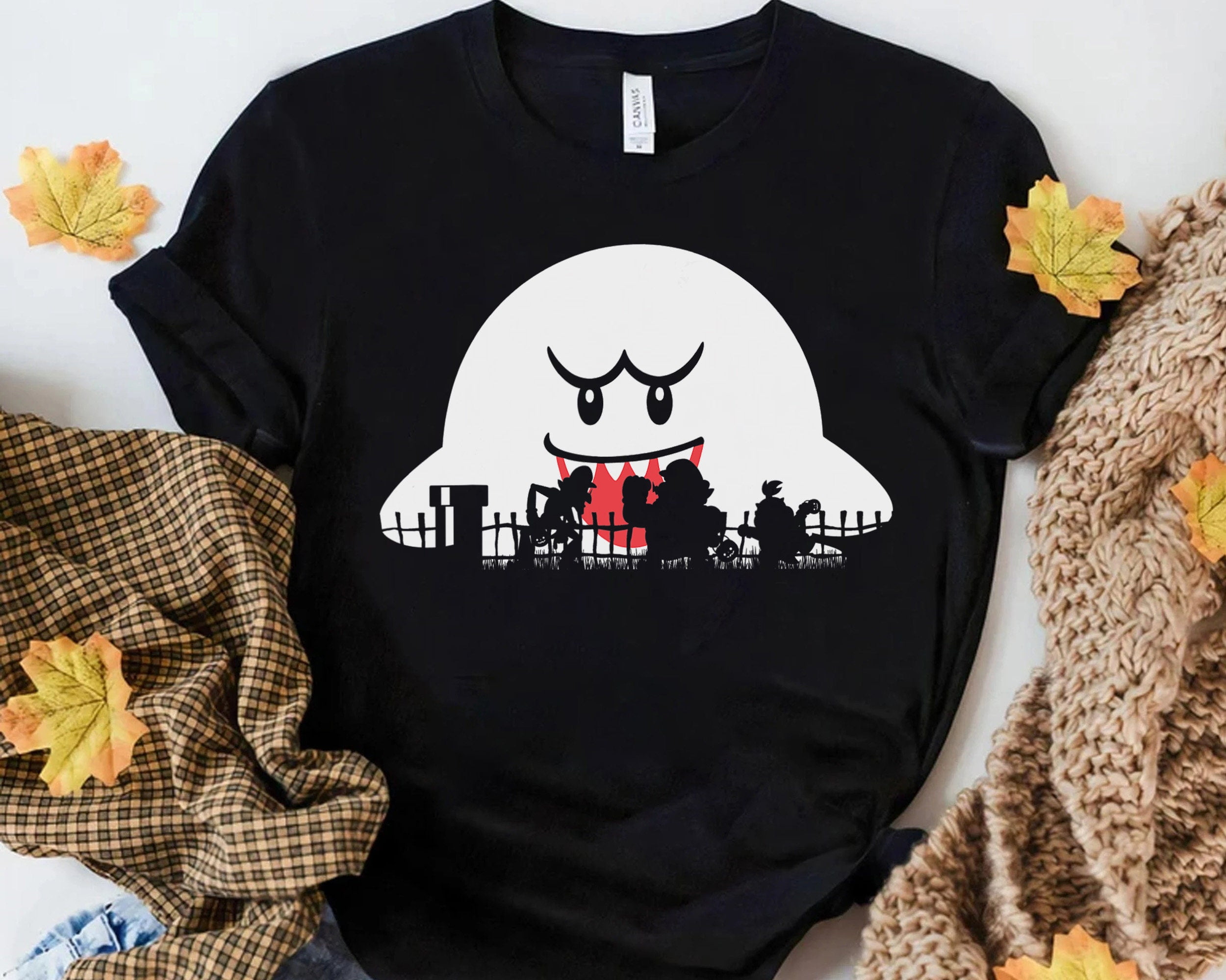 Super Mario Boo Trick Or Treat Halloween Silhouette Shirt, Half To ...