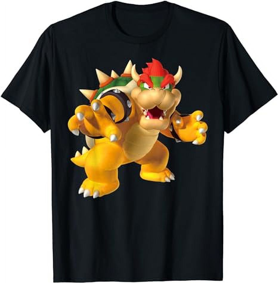 T-shirt Nera Super Mario Per Ragazzo, Stampa Frontale E Posteriore Di Bowser Jr, Logo Ufficiale Del Film, Abbigliamento Gaming - 3