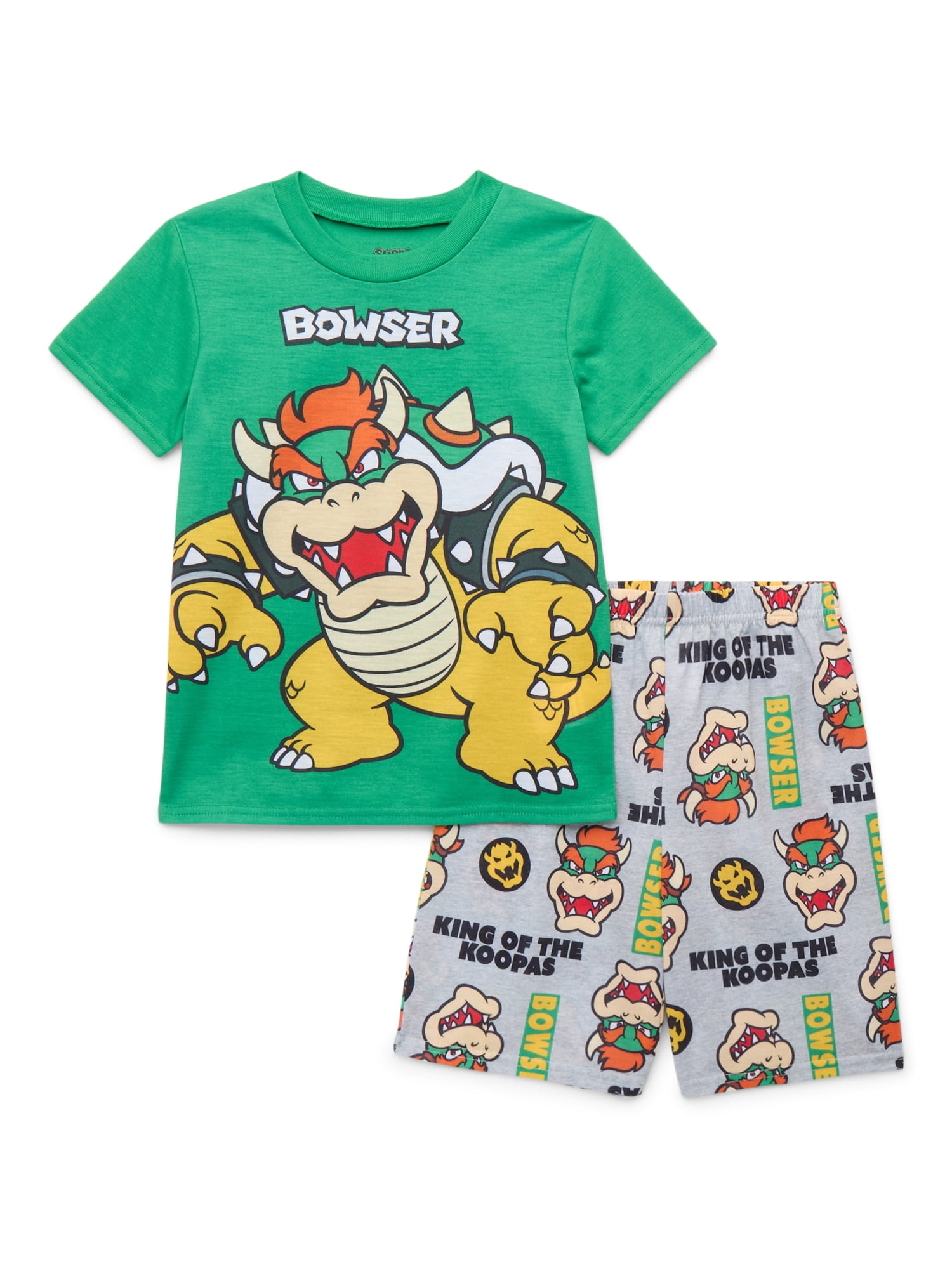 Super Mario Bowser Boys' Tee and Shorts Pajama Set, 2-Piece, Sizes 4-12