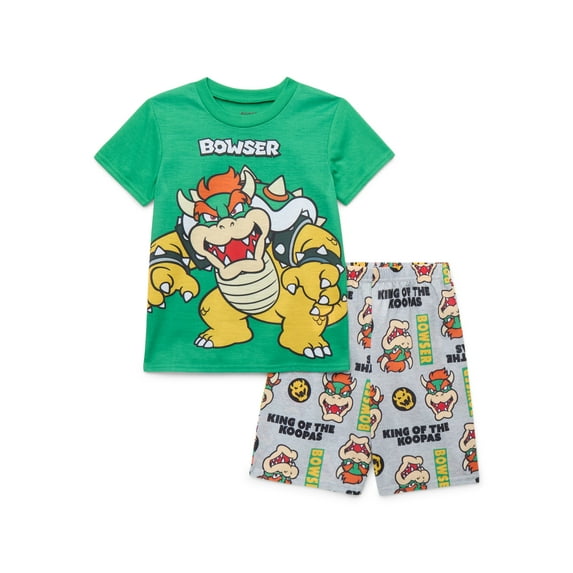 Super Mario Bowser Boys' Tee and Shorts Pajama Set, 2-Piece, Sizes 4-12