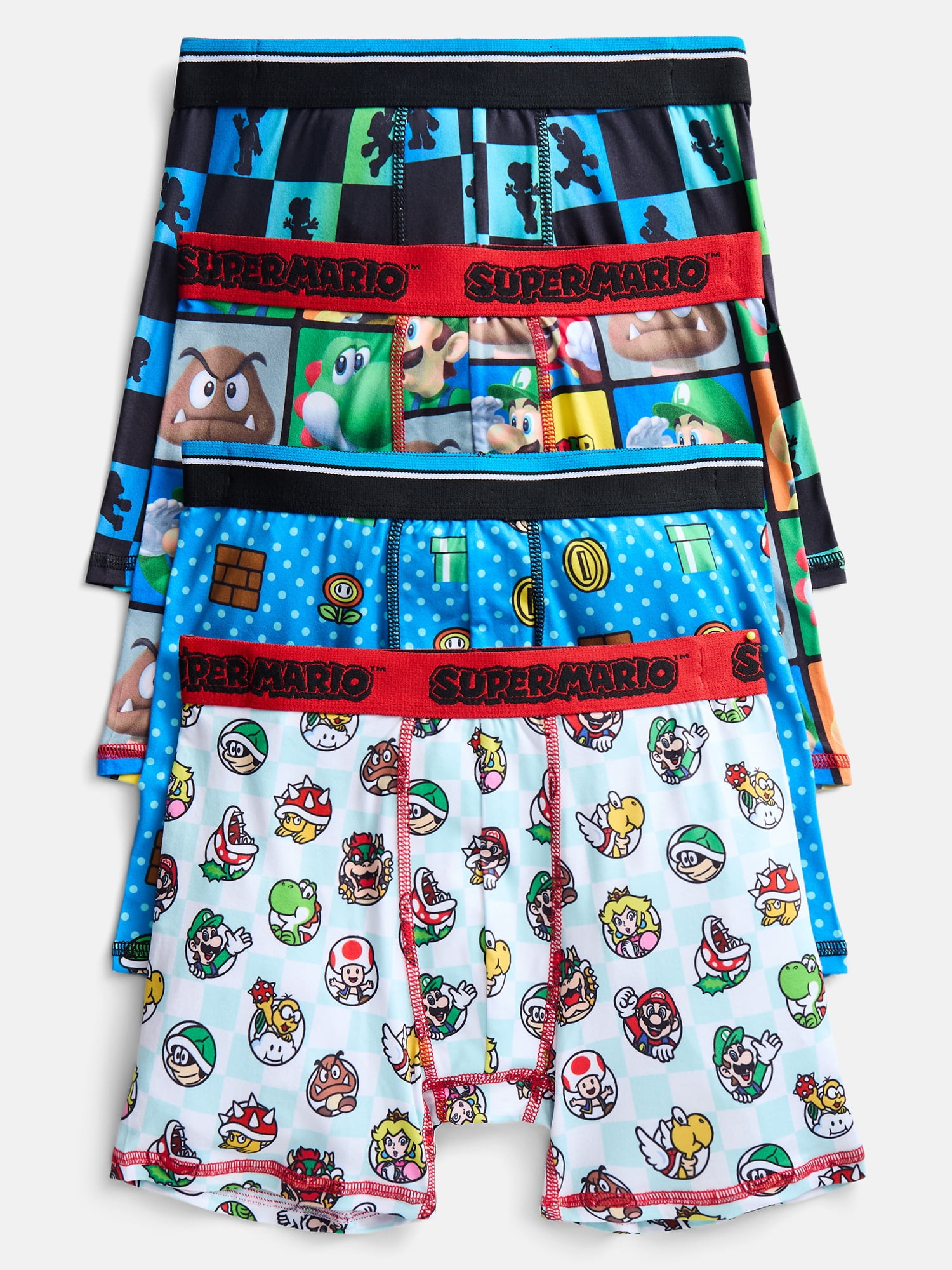 Super Mario Boys Boxer Brief Underwear, 4-Pack, Sizes XS-XL