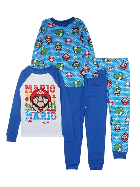 Super Mario Boys 4-Piece Cotton Pajama Set, Sizes 4-10 (10, Pants)