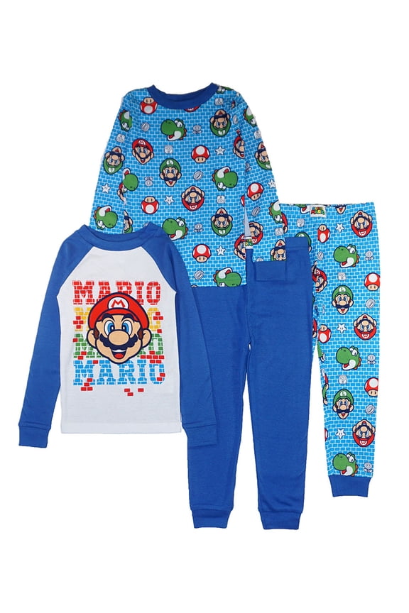 Super Mario Boys 4-Piece Cotton Pajama Set, Sizes 4-10 (10, Pants)