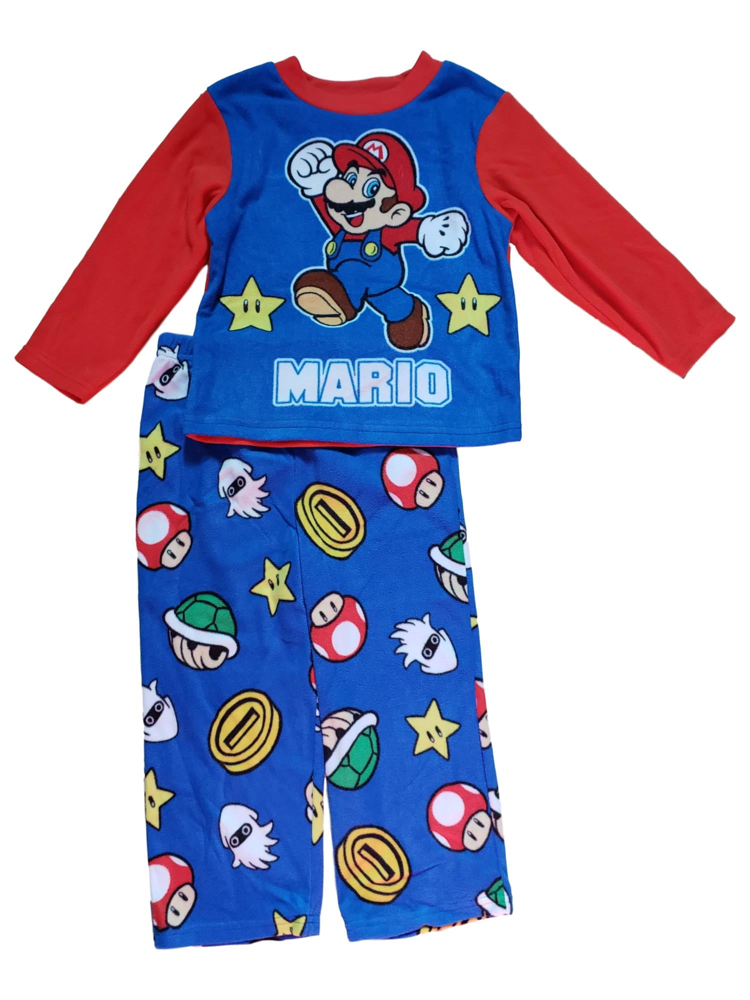 Super Mario Boys Blue Character Print Fleece Sleepwear PJ 2 Piece