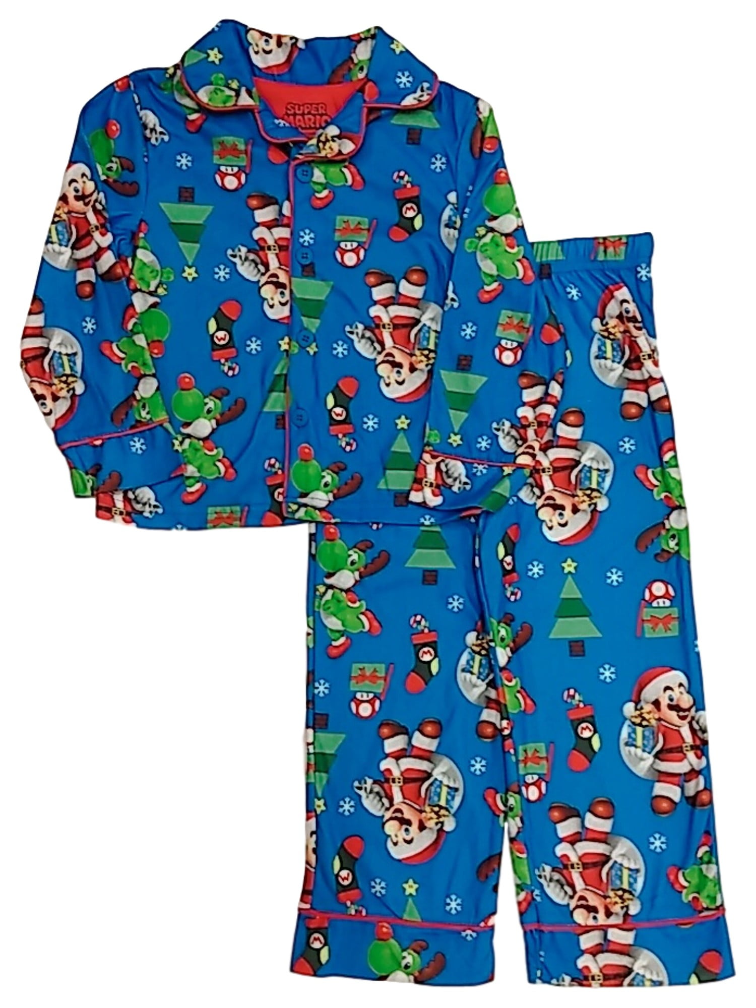 Super Mario Boys Blue Mario Yoshi Christmas Flannel Pajama Sleep Set 4