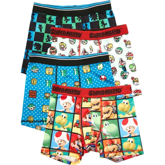 Super Mario Boys Boxer Brief Underwear, 4-Pack, Sizes XS-XL
