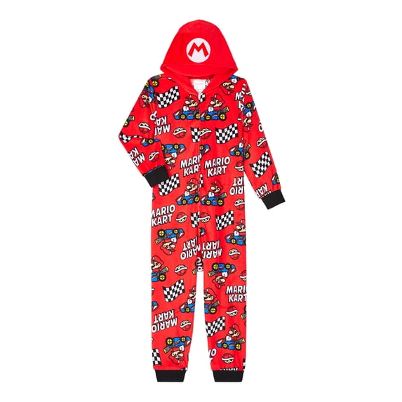 Super Mario Boys Hooded Union Suit Pajama, Sizes 4-12