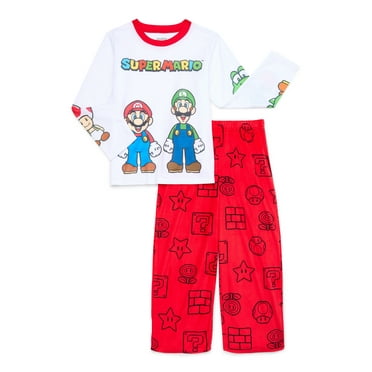Super Mario Boys Long Sleeve Top and Sleep Pants Pajama Set, 2-Piece, Sizes 4-12