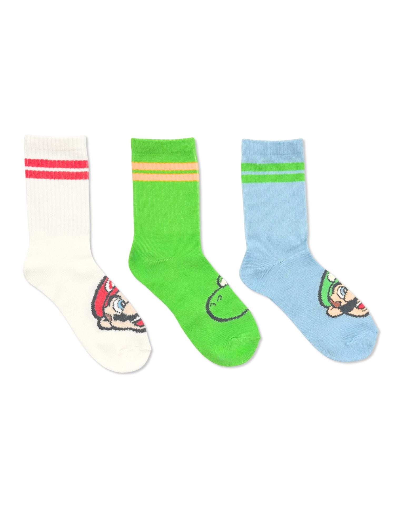 Super Mario Boys Mid-Crew Socks, 3-Pack Sizes S/M-M/L