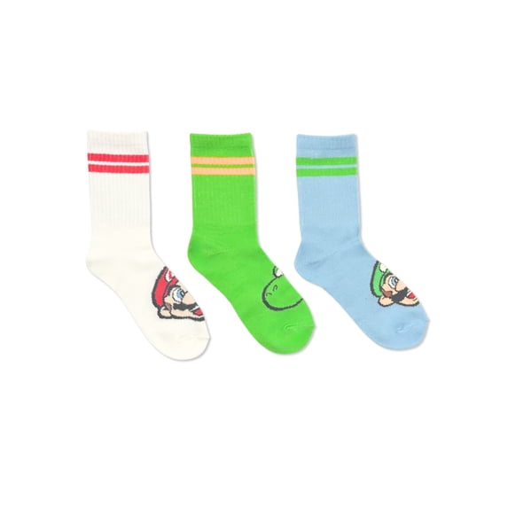 Super Mario Boys Mid-Crew Socks, 3-Pack Sizes S/M-M/L