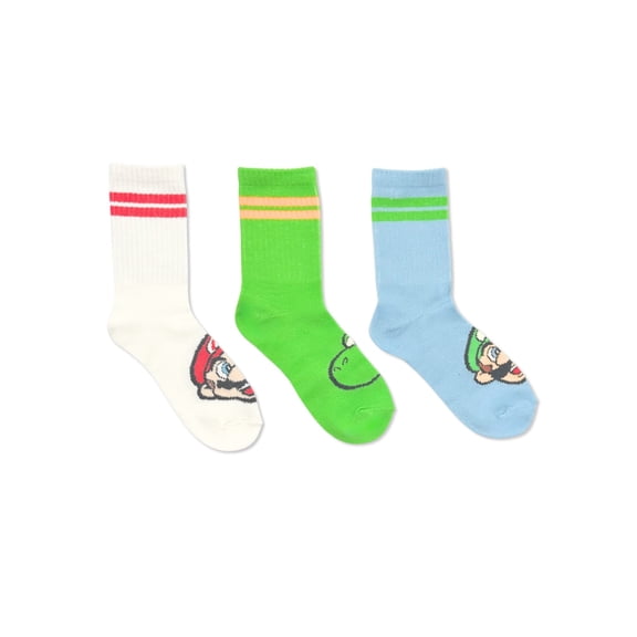 Super Mario Boys Mid-Crew Socks, 3-Pack Sizes S/M-M/L