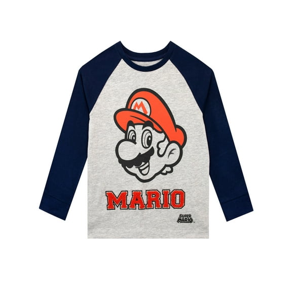 Super Mario Boys Mushroom Kingdom Gaming Long Sleeve T-Shirt Grey Sizes 4-12
